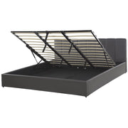 Letto contenitore Rivestimento in ecopelle grigia 180 x 200 cm con testiera a doghe