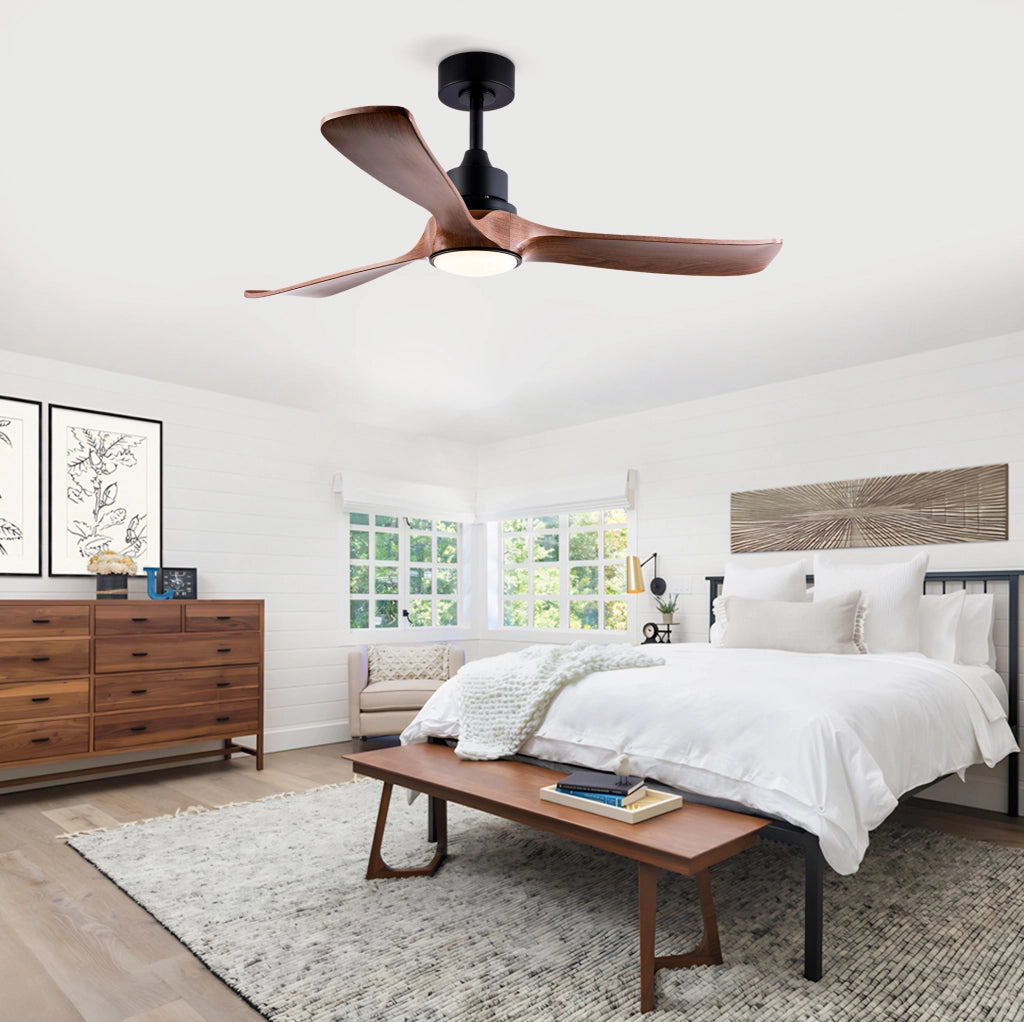 Ventilatore da soffitto con luce 52" a 3 pale ABS, motore DC reversibile, nero e noce scuro