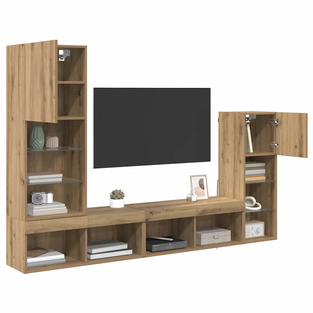 Unit¨¤ per TV a Muro 4 pz | Armadietto TV | Mobile Porta TV Rovere artigianale Legno multistrato