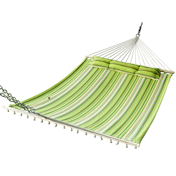 Amaca Matrimoniale in Cotone 284x140 cm a Righe Verde Giallo e Bianco