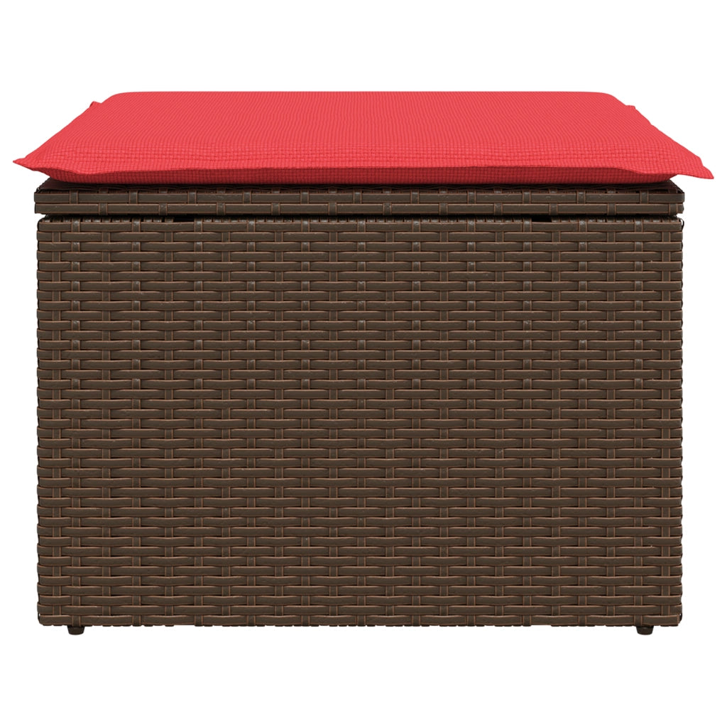 Sgabello da giardino con cuscino marrone 55x55x37 cm in polyrattan