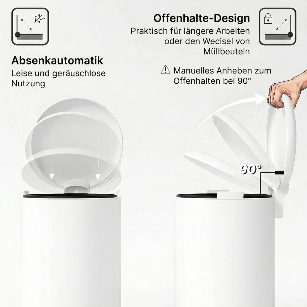 Cestino 20 Litri con Pedale ¨C zephmum ¨C 20L, Bianco Crema