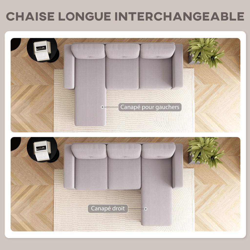 Divano angolare reversibile in velluto ¨C zephmum ¨C grigio chiaro 192x137x84cm