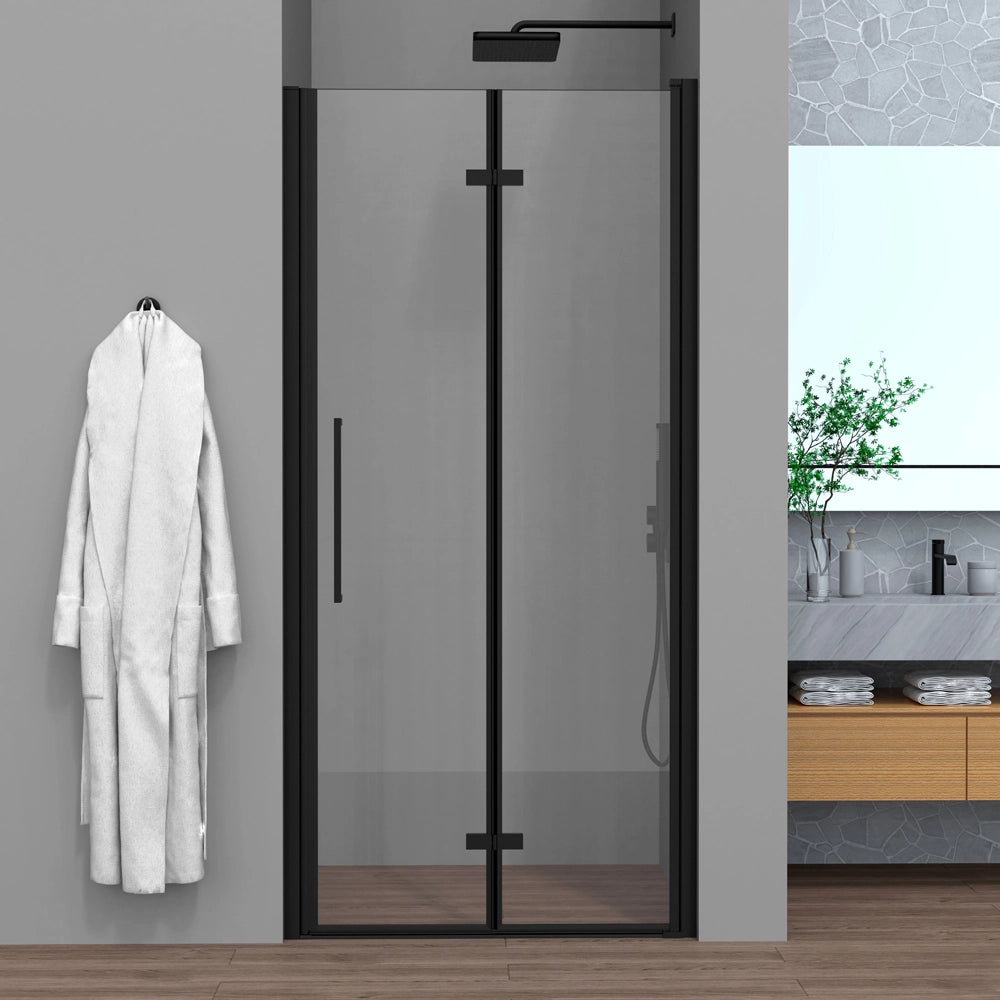 Porta doccia a soffietto per nicchia 75cm in vetro temperato trasparente con profili neri Neos