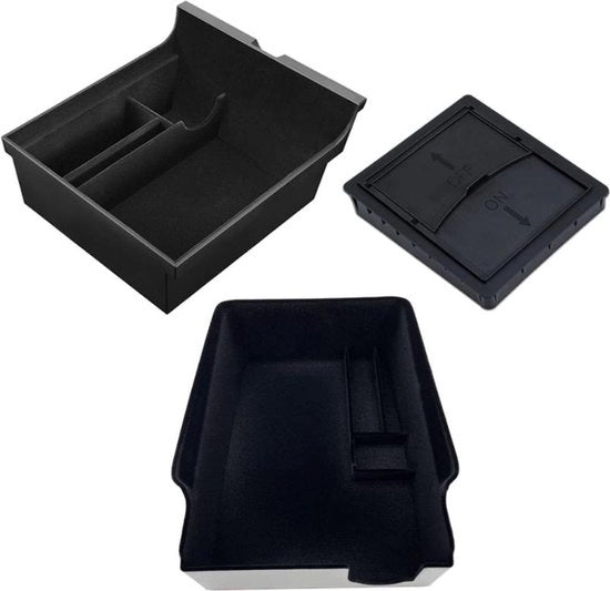 Organizzatore di console centrale per auto - Accessori per auto per Model 3 e Y - Accessori di interni dell'auto con contenitore, contenitore per bicchieri, contenitore per bottiglie e caricatore - Nero - 3 pezzi