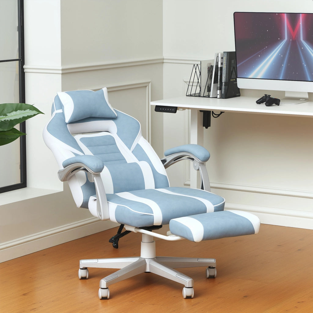 Sedia da Gaming Reclinabile con Poggiapiedi e Schienale Regolabile ¨C Minimal ¨C Blu