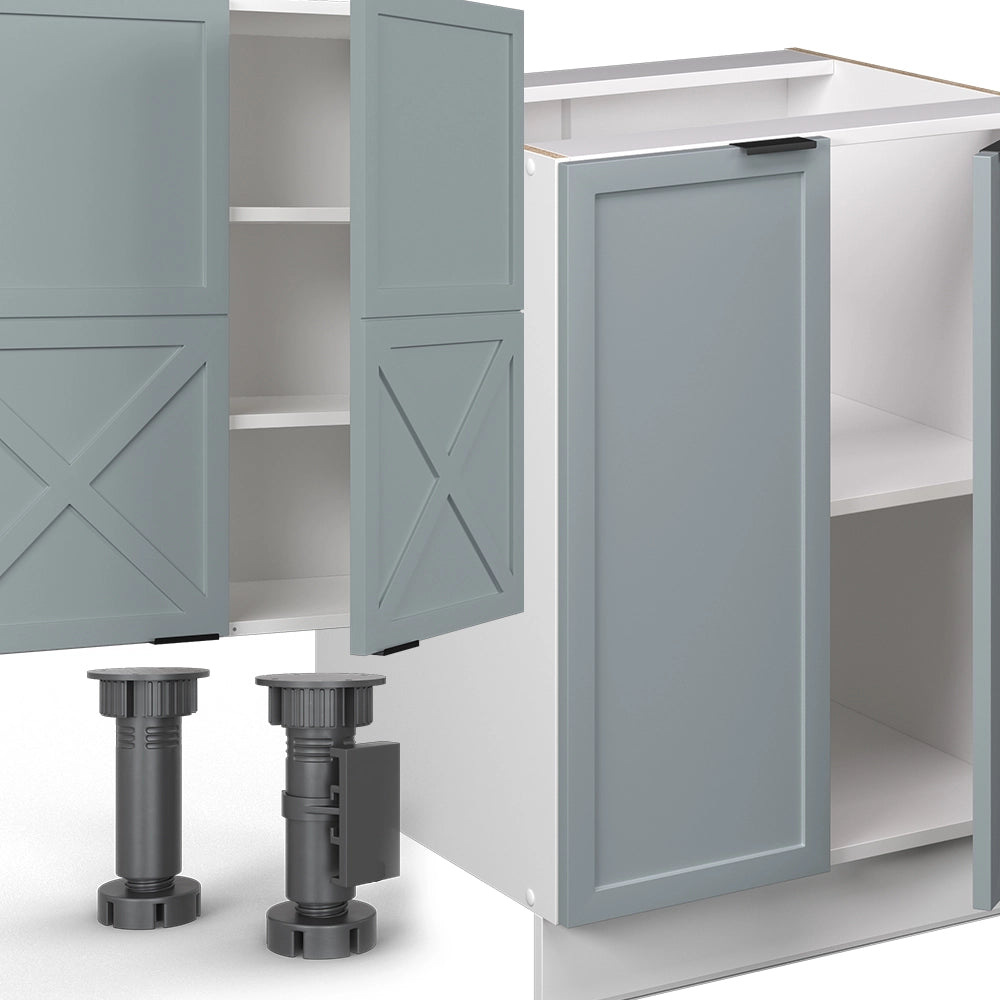 Vicco Cucina componibile Blu-grigio chiaro/bianco 300 cm con armadio alto, PL Rovere