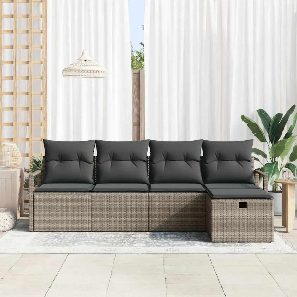 Set di divani con cuscino con archiviazione Grigio polyrattan