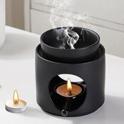 Lampada per Aromaterapia in Ceramica per Olii Essenziali e Geurolie - Lampada con Supporto per Olii Essenziali - Lampada per Ambiente per Rilassamento e Sfumatura - Nero - Accessorio per Aromaterapia