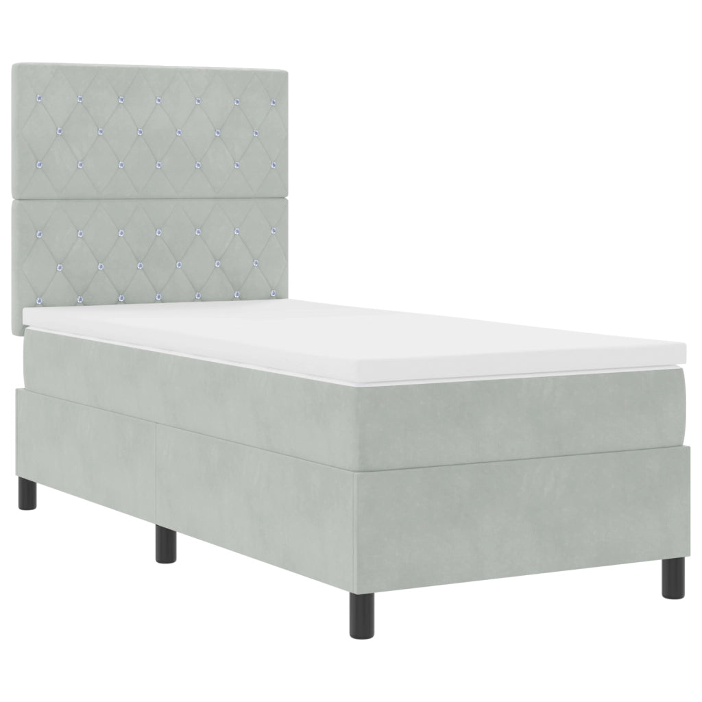 Letto Box Spring  con Materasso Grigio Chiaro 100x200 cm Velluto