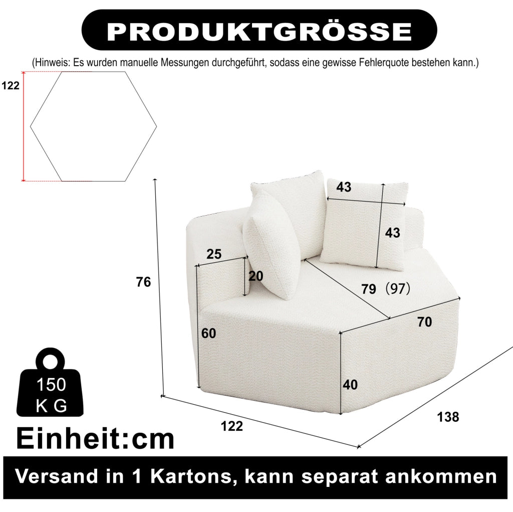 Poltrona lounge modulare esagonale in ciniglia beige
