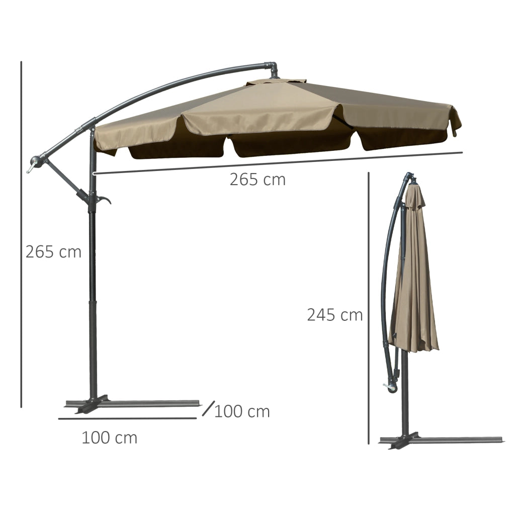 EasyComfort Ombrellone da Giardino a Braccio con Apertura a Manovella in Metallo e Poliestere, Ø2.7x2.7 m, Caffè
