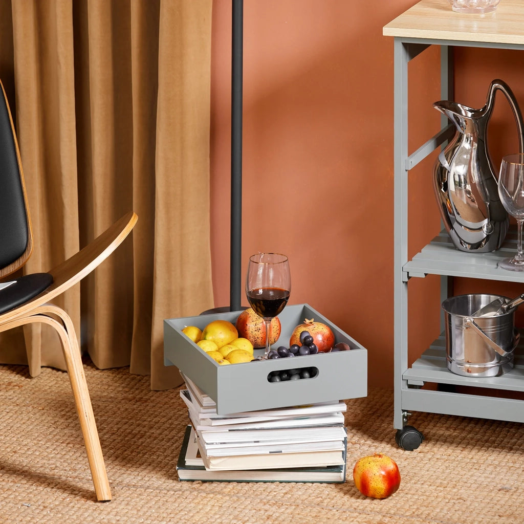 Carrello Cucina Credenza da Cucina o Bagno con 3 cassetti e 1 Cestino L68*P38*A85 cm colore grigio FKW79-HG