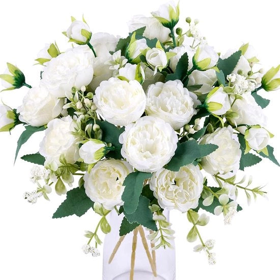 Fiori artificiali mazzi di tulipani - Per matrimonio e decorazione - 4 rami - Bianco - Seta