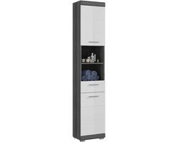 Cassettiera da Bagno Alta - Materiale Legno - Fronti con Finitura Alta Bianca - Acciaio Rugginato - 37cm x 191cm x 31cm