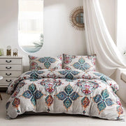Duvetino bohemiano, 220 x 240 cm, blu turquesa, boho, mandala indiano, coprifuoco a zip nascosto e 2 cuscini a coperta 80 x 80 cm, set di coprifuoco a microfibra morbida, 3 pezzi