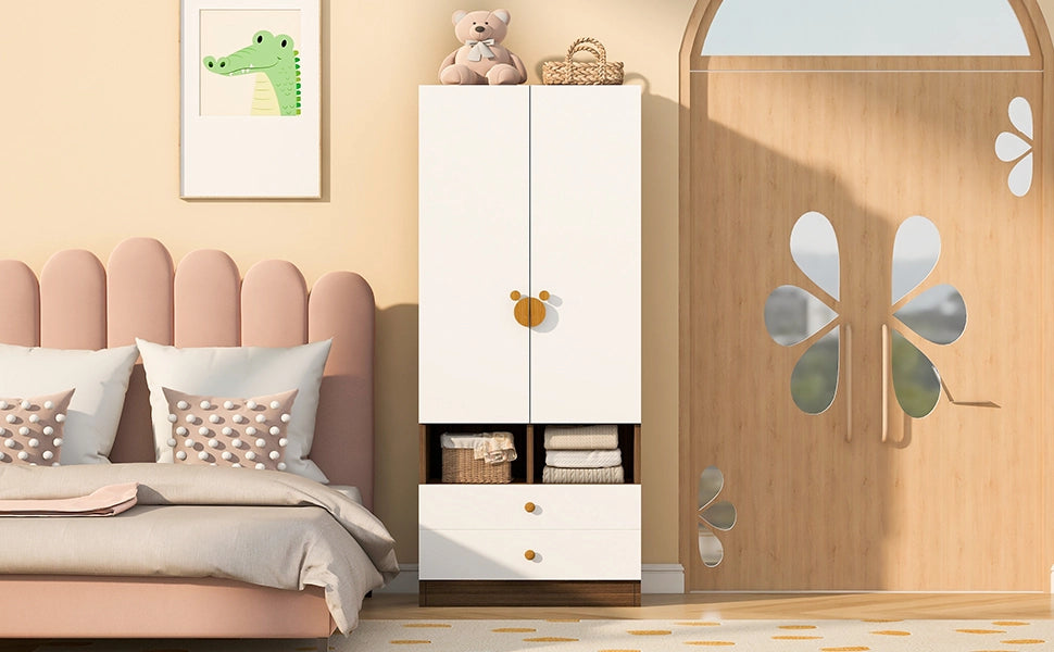 Scaffale con doppia porta, due cassetti e piccoli scomparti in MDF color legno naturale 70 × 50 × 170 cm