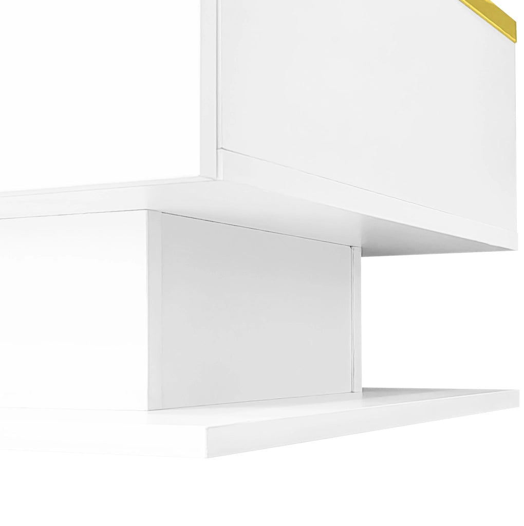 Tavolino da caffè moderno 100x50 cm in pannello truciolare bianco lucido con vetro e LED