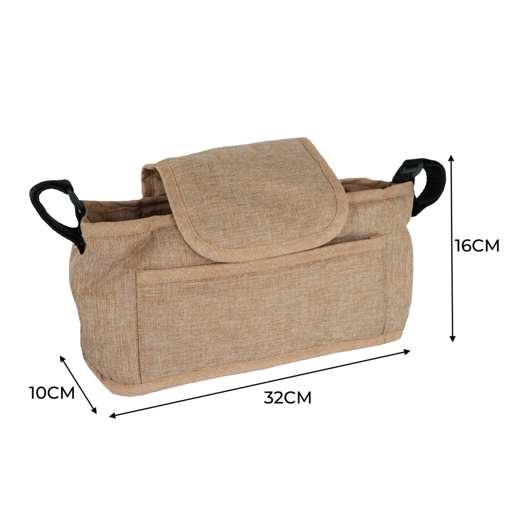 Organizer per Passeggino per Animali Beige con Cinghie a Strappo e Tasche