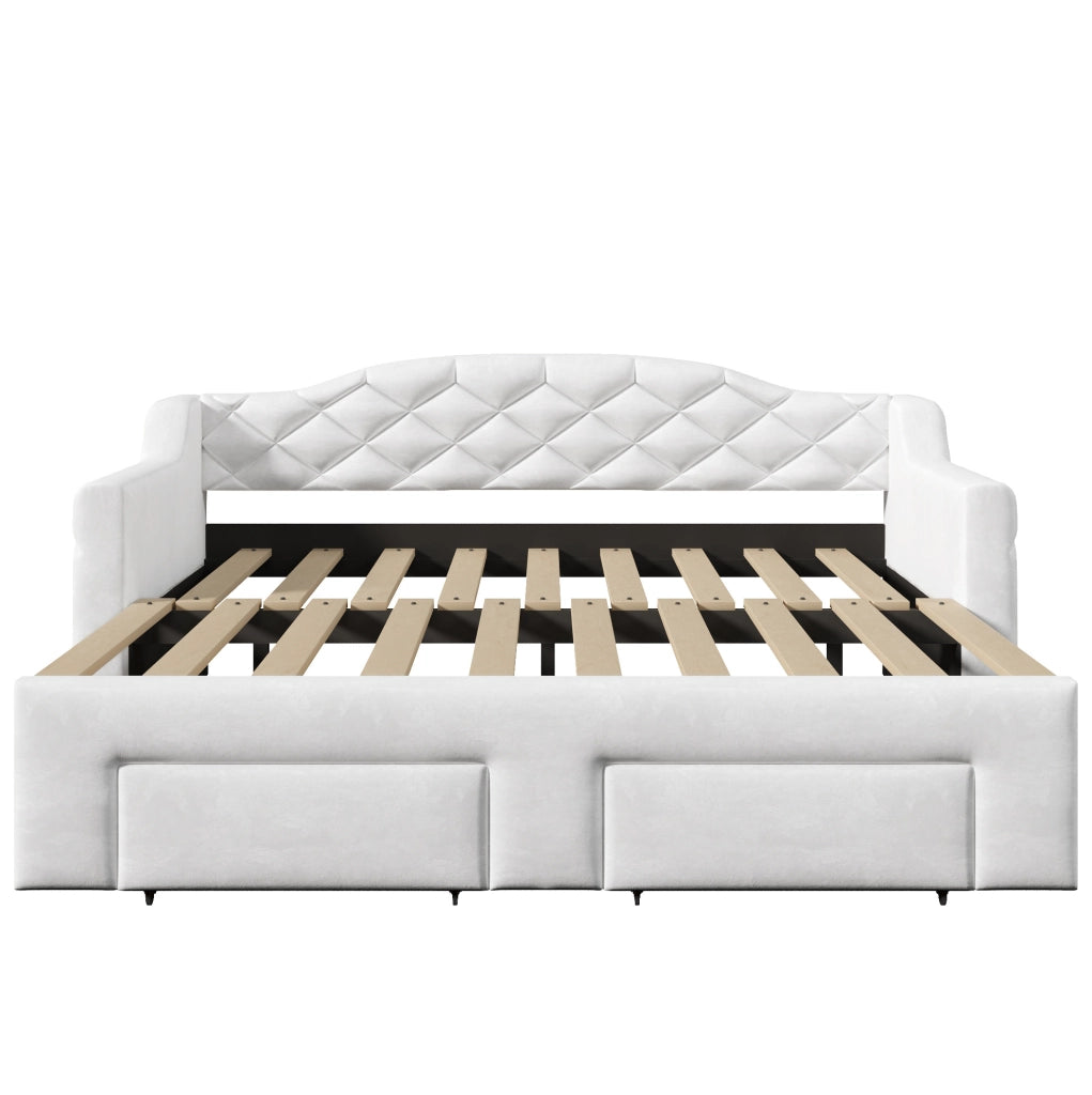 Letto imbottito 90x200 cm estensibile con LED e cassetti in MDF e compensato bianco