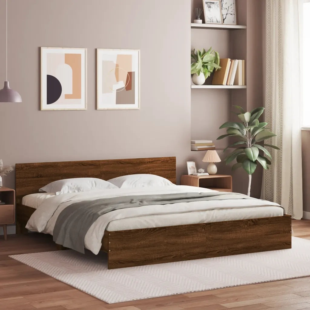 Letto matrimoniale | Letto per adulti | Giroletto con Testiera Rovere Marrone 200x200 cm