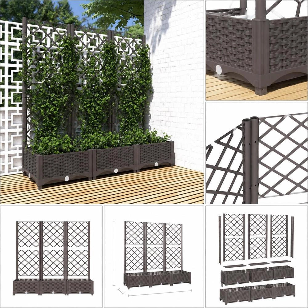 Garden Planter With Trellis, Brown, 120 X 40 X 121.5 Cm, PP