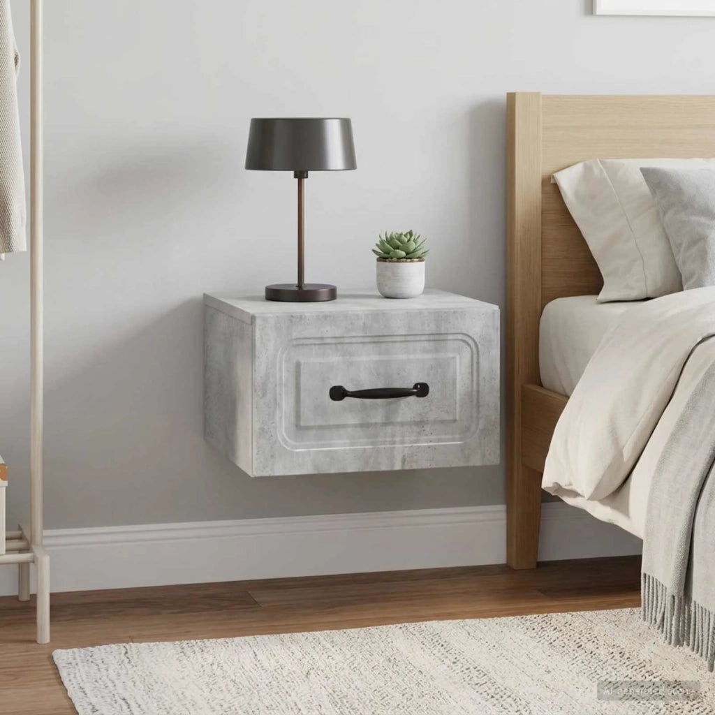 Mobiletto da notte a muro con cassetto 2 pcs Grigio Cemento 899282