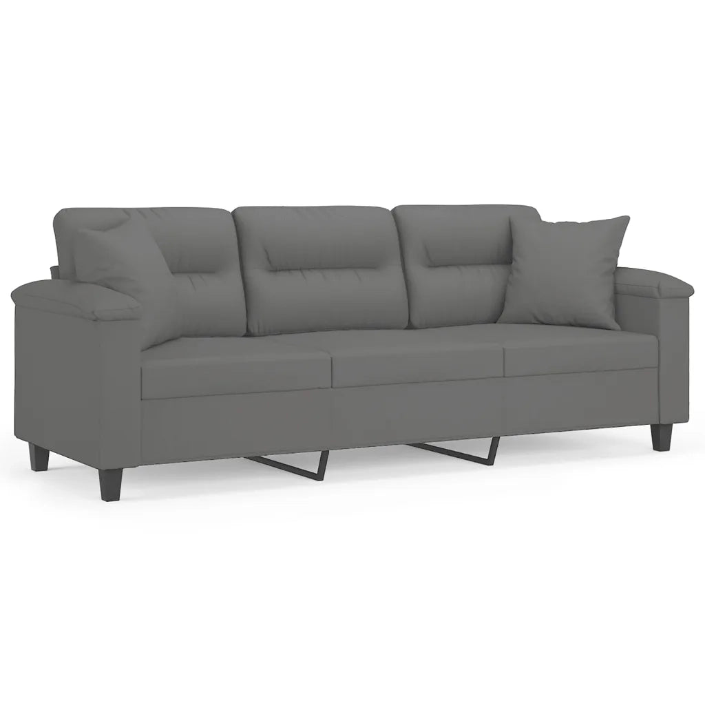 Divano 3 Posti Cuscini Grigio Scuro 180 cm Tessuto Microfibra 3200979