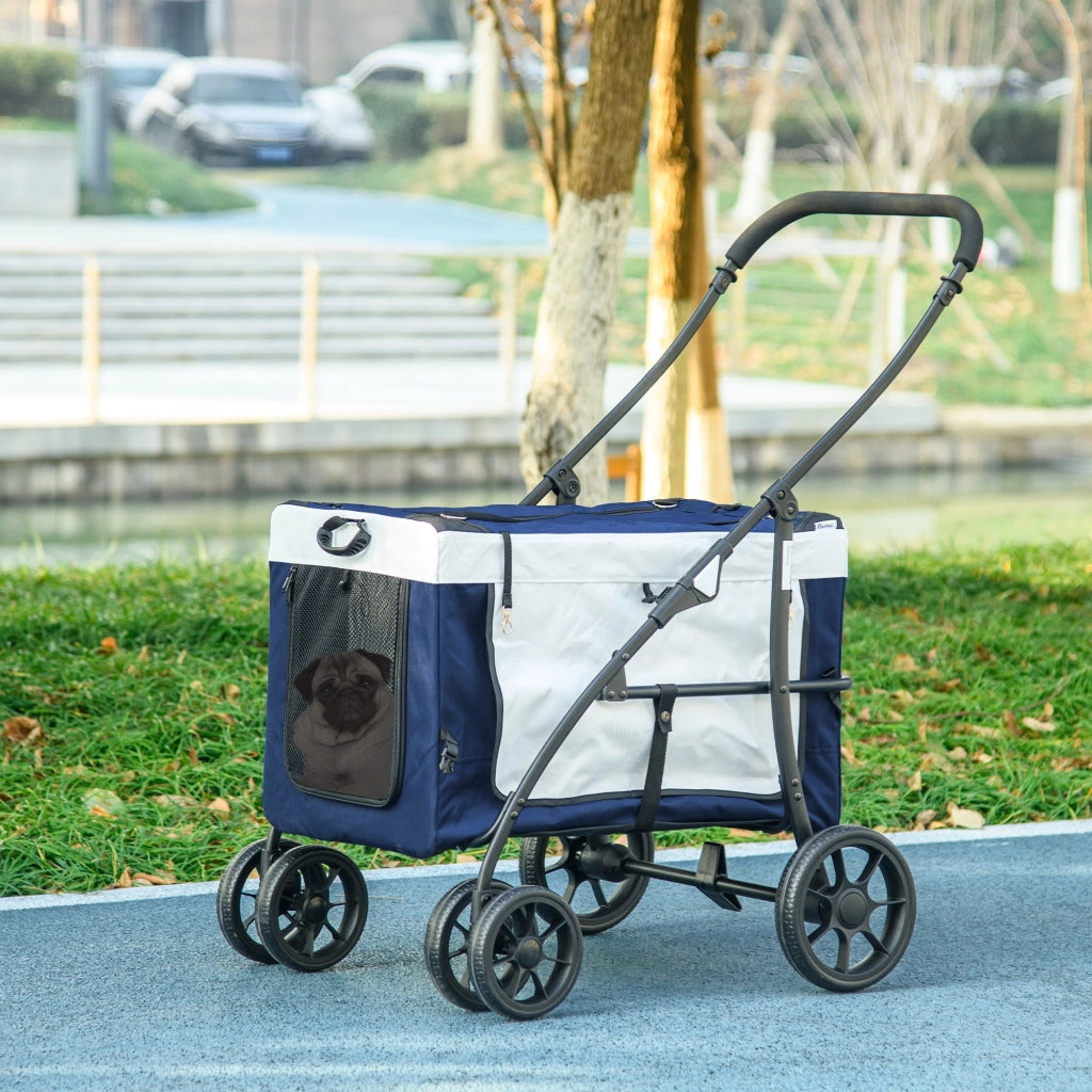 Carrello per animali domestici ¨C Zephmum ¨C Pieghevole, cesto removibile, 81x58x97.5 cm, nero blu bianco