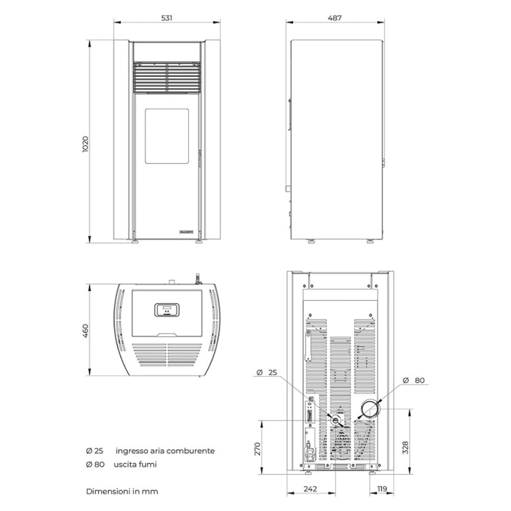 Stufa a pellet palazzetti ecofire milù 8 kw 5 stelle