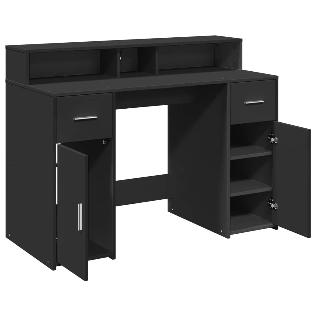 Scrivania per computer postazione di lavoro scrivania da studio con luci a LED 120 x 55 x 91 cm legno ingegnerizzato nero 02_0023427