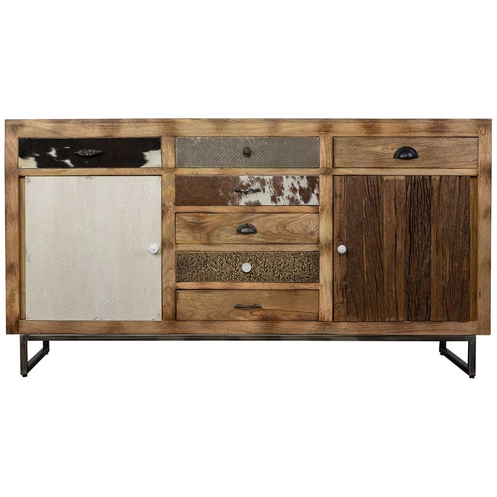 Credenza in legno e finiture in pelle marrone 180x47x95h