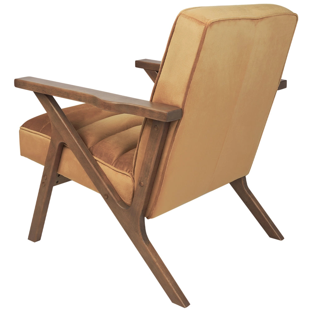 Poltrona Marrone Poliestere Velluto Rivestimenti Design Retrò Struttura in legno Braccioli Soggiorno