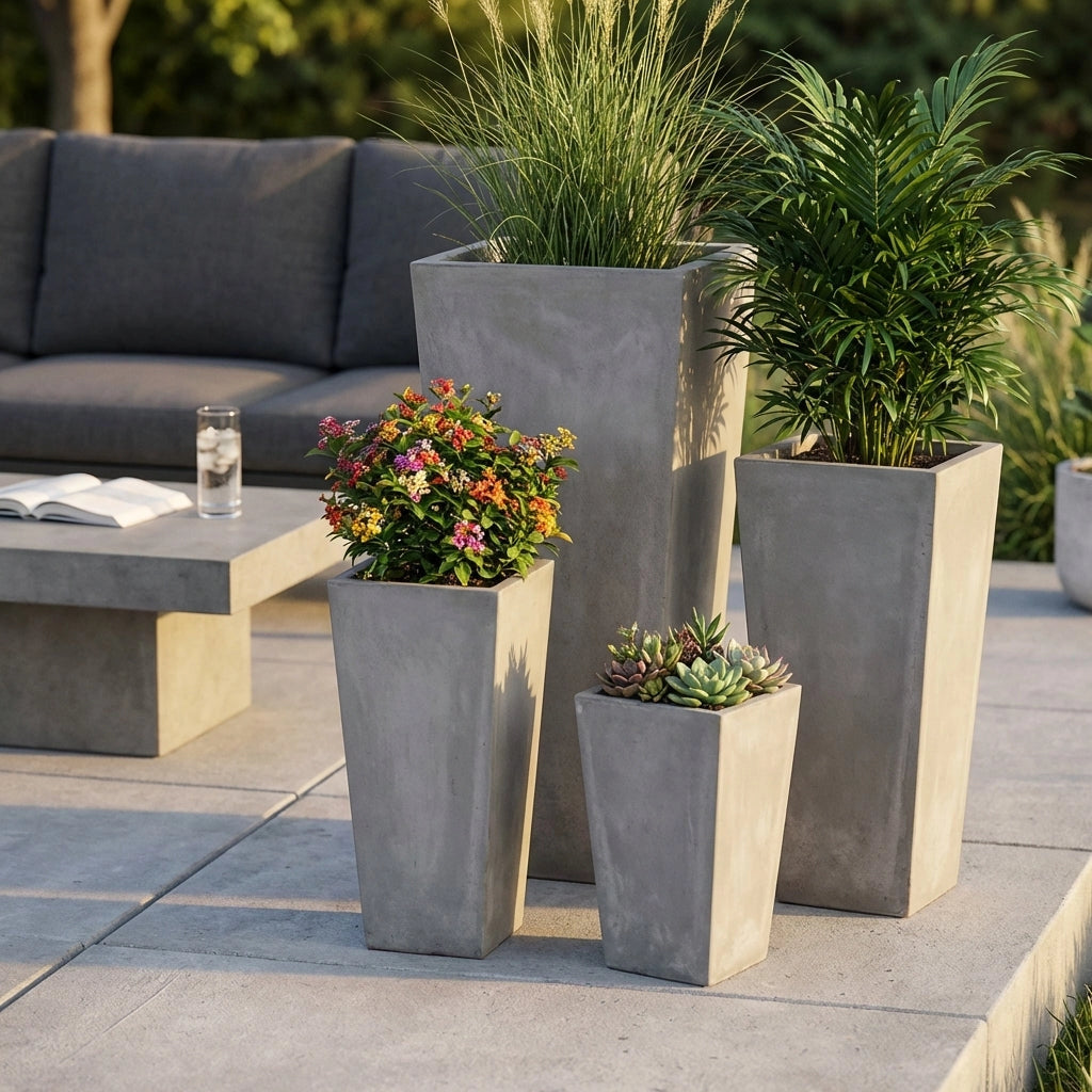 Set di 4 vasi da Giardino in Fibra di argilla cm 43x43x89 - DERRICK