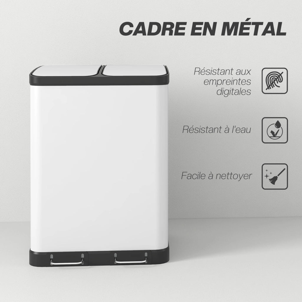 Bidone per la spazzatura da 60L ¨C zephmum ¨C Bianco, acciaio inossidabile