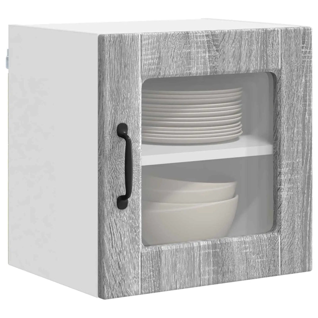 Pensile da cucina | Mobile in vetro da parete PORTO 2 pz Grigio Sonoma