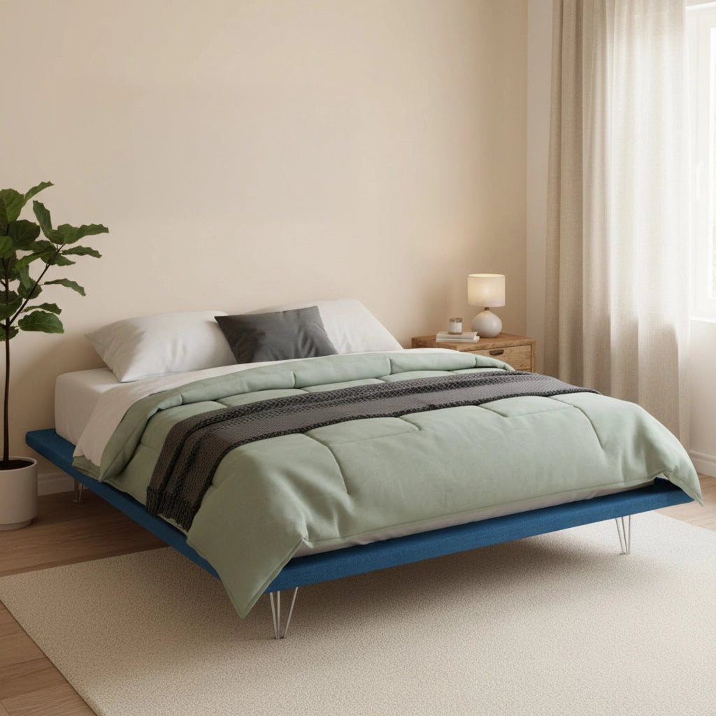Letto matrimoniale Pietersite, Letto fisso in tessuto con piedini, Made in Italy, adatto per materasso cm 160x200, Blu