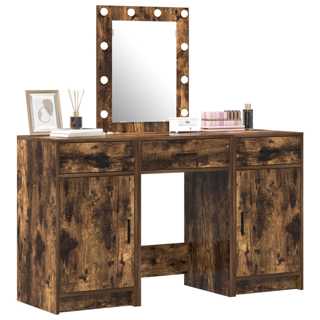Set da toeletta a 3 pezzi con LED in legno ingegnerizzato rovere affumicato