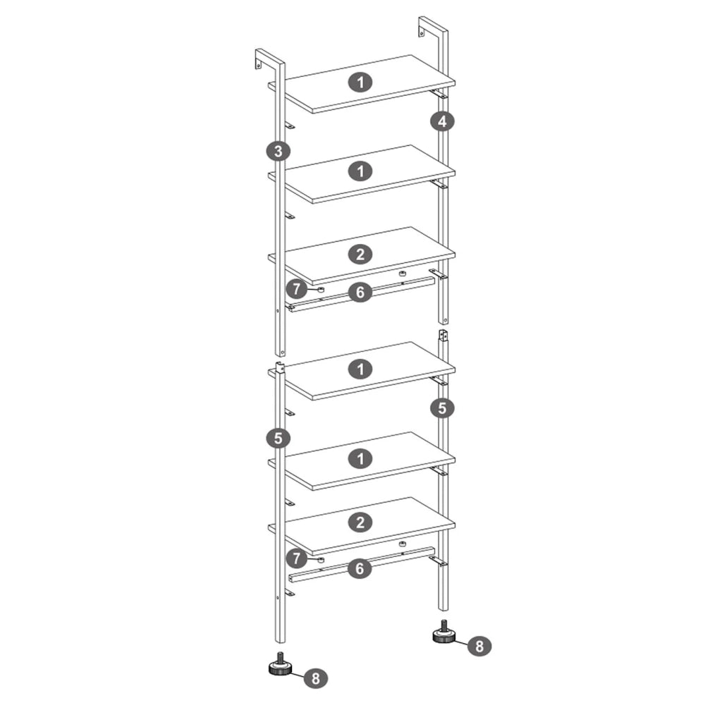 Libreria a 6 ripiani mobiletto portaoggetti per libri e decorazioni in soggiorno ufficio camera da letto 60 x 30 x 2048 cm stile industriale marrone 12_0005737