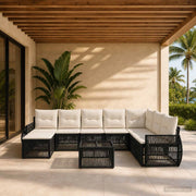 Set Divano da Giardino 9 pz Nero e Bianco Crema polyrattan 3435511