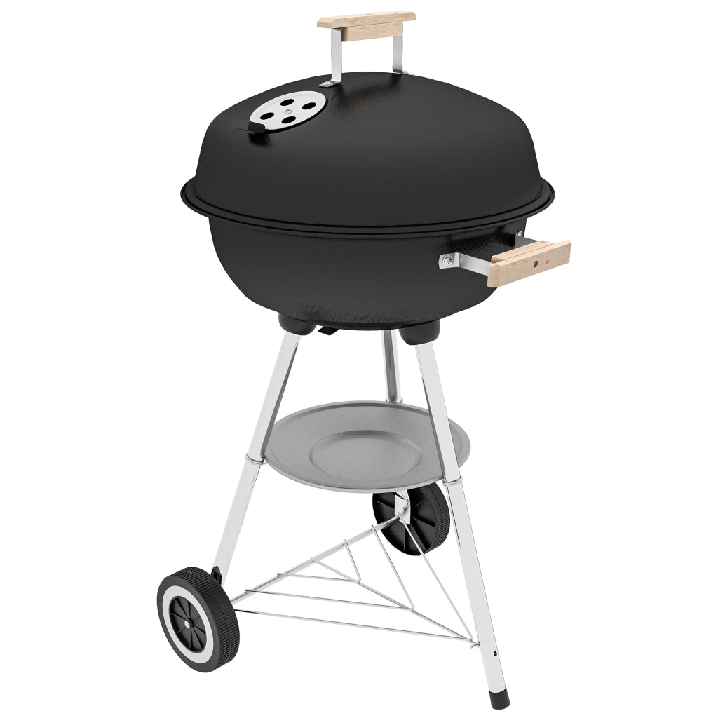 Barbecue a Carbonella con Griglia in Acciaio, Coperchio e Prese d'Aria e Ruote, Nero