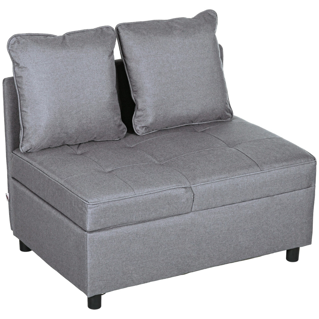 Poltrona Letto 3 in 1 con Schienale Reclinabile, in Tessuto Effetto Lino e Legno, 98x71x67 cm, Grigio Scuro