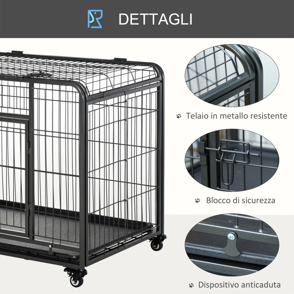 EasyComfort Kennel Gabbia per Cani Pieghevole a Doppia Porta con Blocco, Box per Cani con 4 Ruote con Freno e Fondo Rimovibile, 125x76x81cm, Grigio Scuro