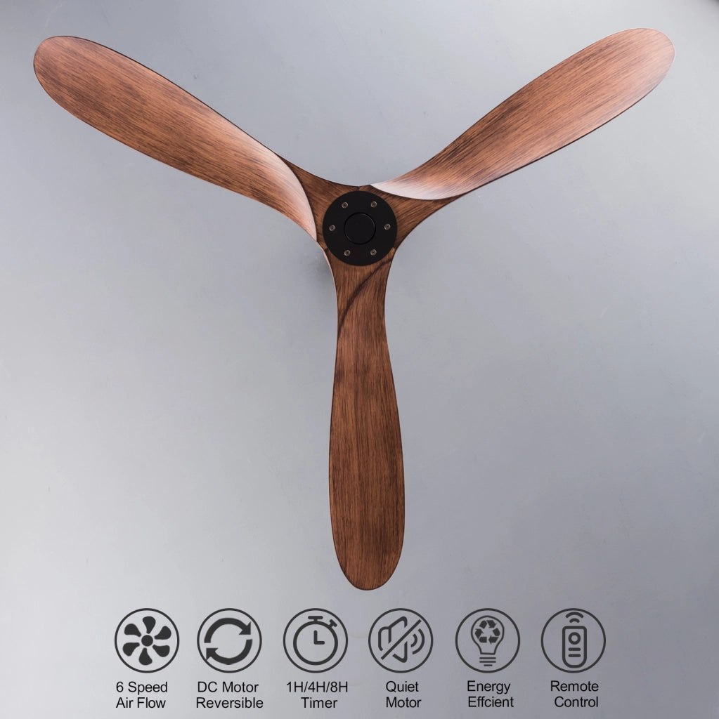 Ventilatore da soffitto 60 pollici senza luce con telecomando nero e noce