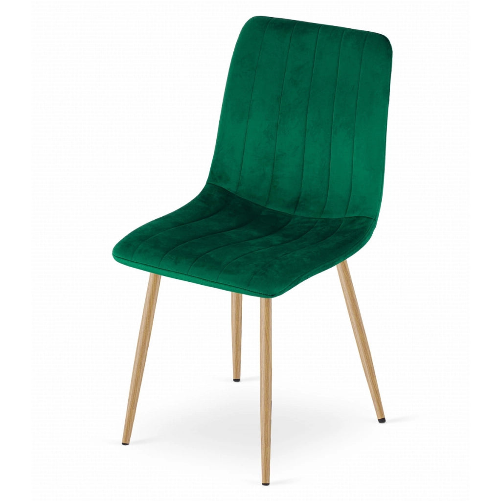 Set di 2 sedie LAVA in velluto verde smeraldo con gambe effetto legno