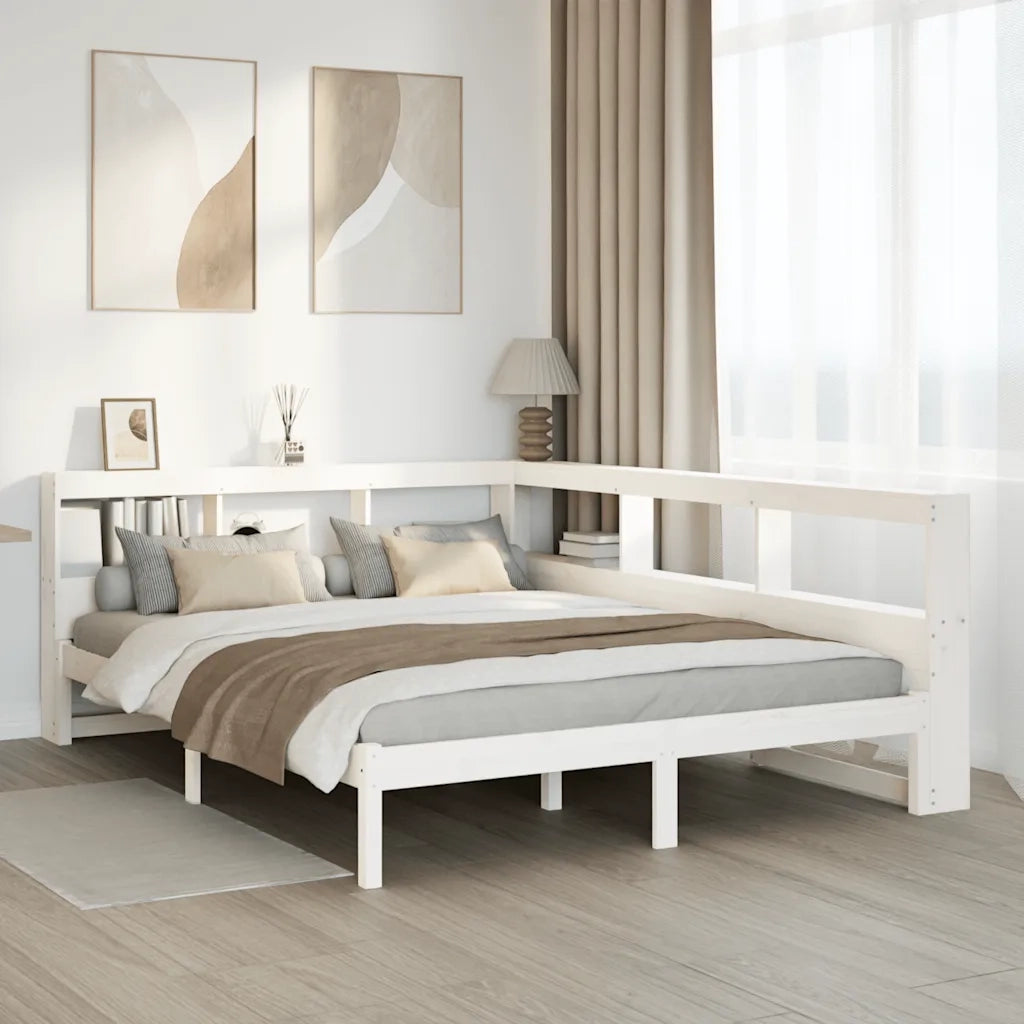 Letto Libreria senza Materasso-Struttura Letto con contenitore Bianco 135x190 cm Legno di Pino 931946