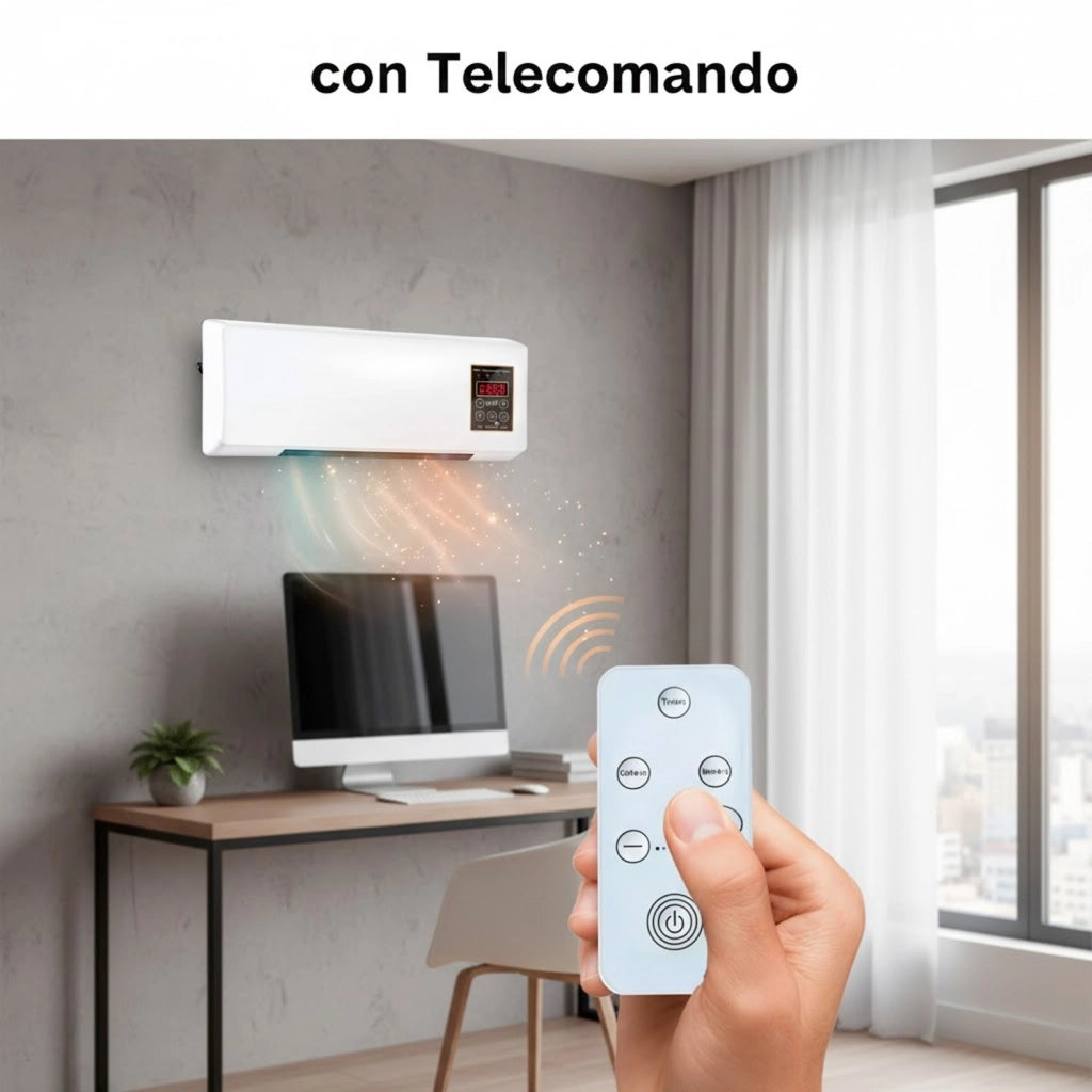 Termoventilatore Elettrico Da Parete 2000W Con Telecomando Display LED Doppia Modalità Caldo E Ventilazione Timer 6 Ore Stufa Silenziosa Per Camera Ufficio Piccoli Ambienti 54 x 14 x 20 Cm Bianco