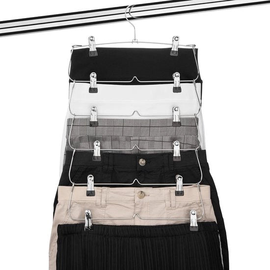 Hangers perimetrali spazia occupanti per abiti femminili corti e pantaloni - 6 strati pieghevoli hangers metallici con finitura cromata - set di 4 hangers per pantaloni