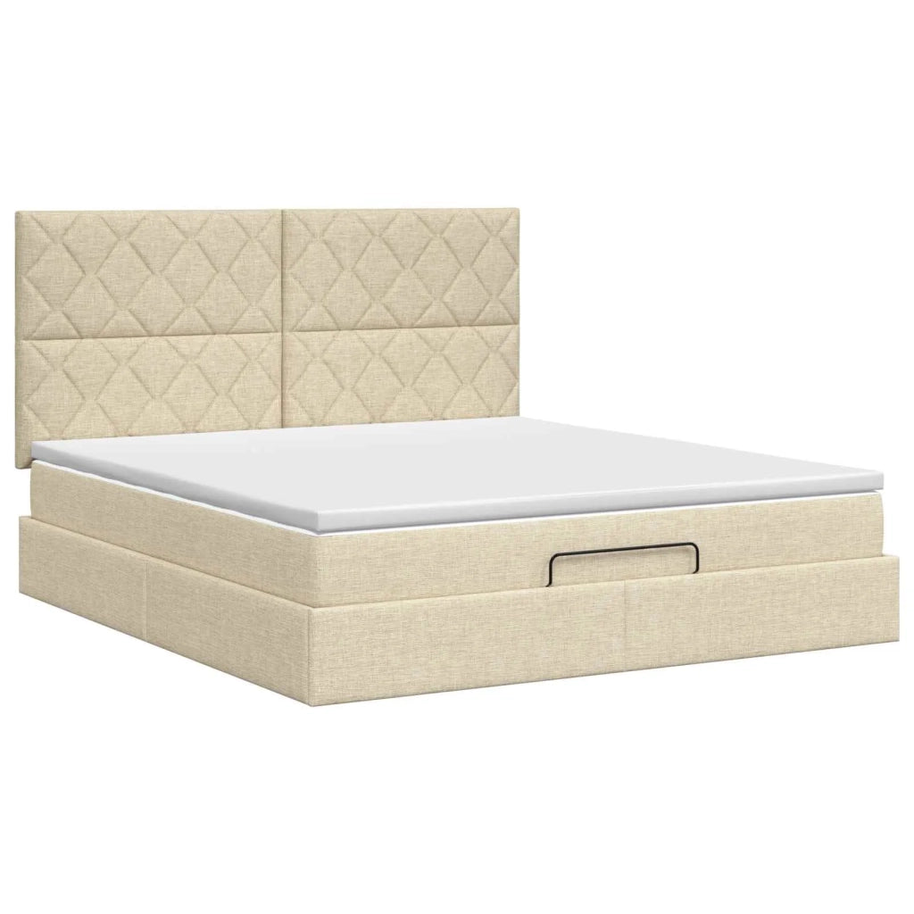 Letto ottomano con materasso Crema 180 x 200 cm Tessuto 3457596