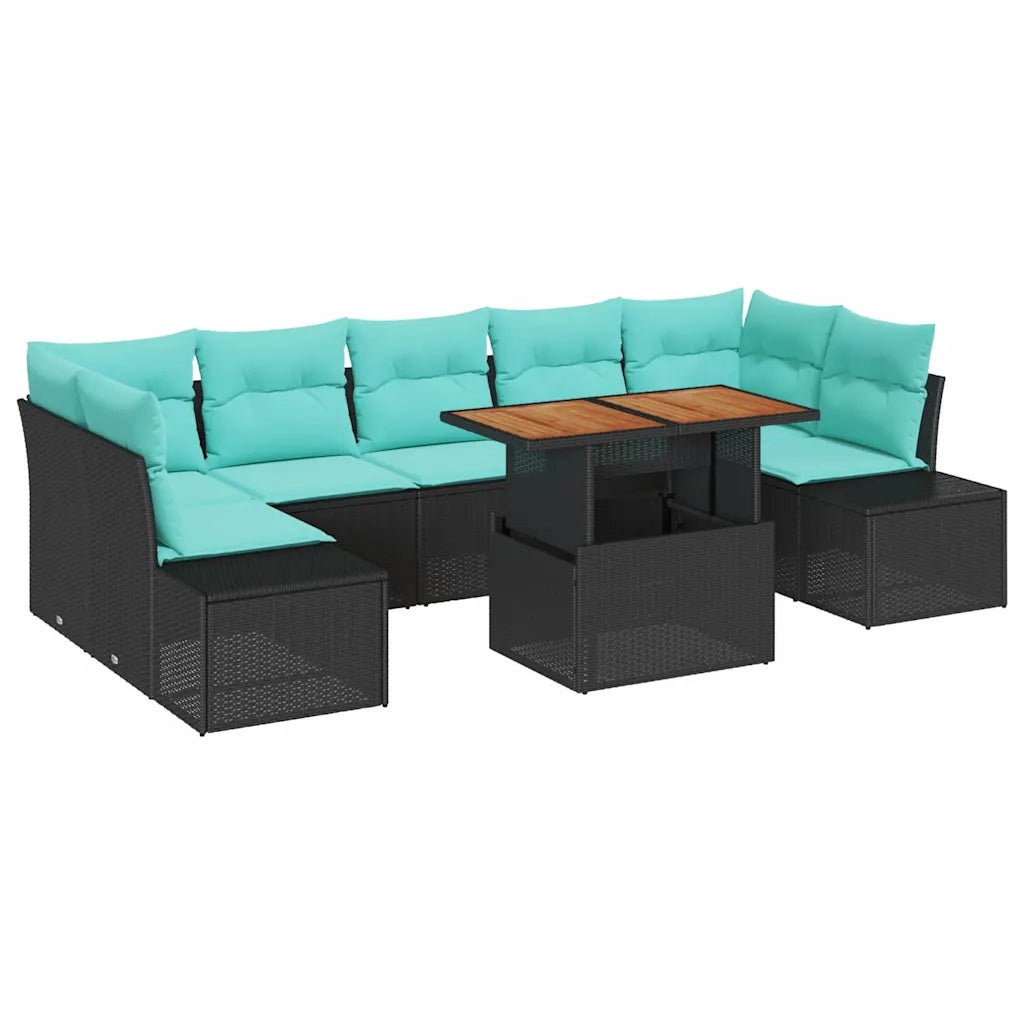 Set Divano da Giardino 8 pz Nero Poly Rattan 3358671